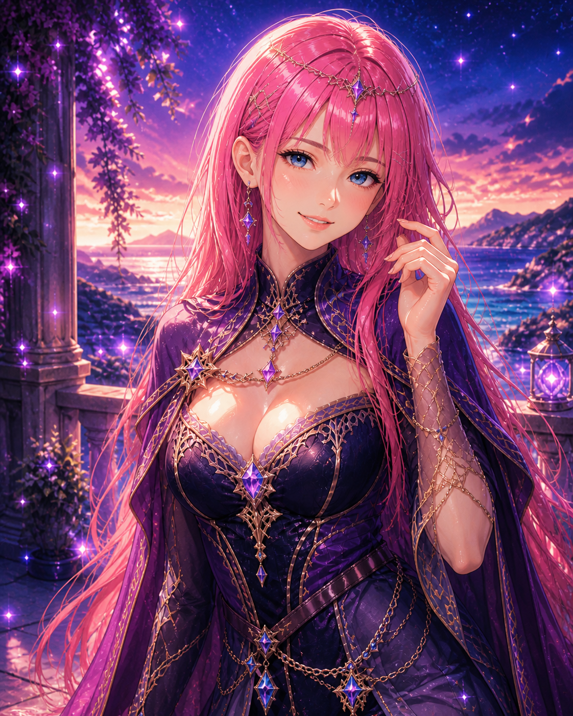 Anime Mia in purple fantasy styling