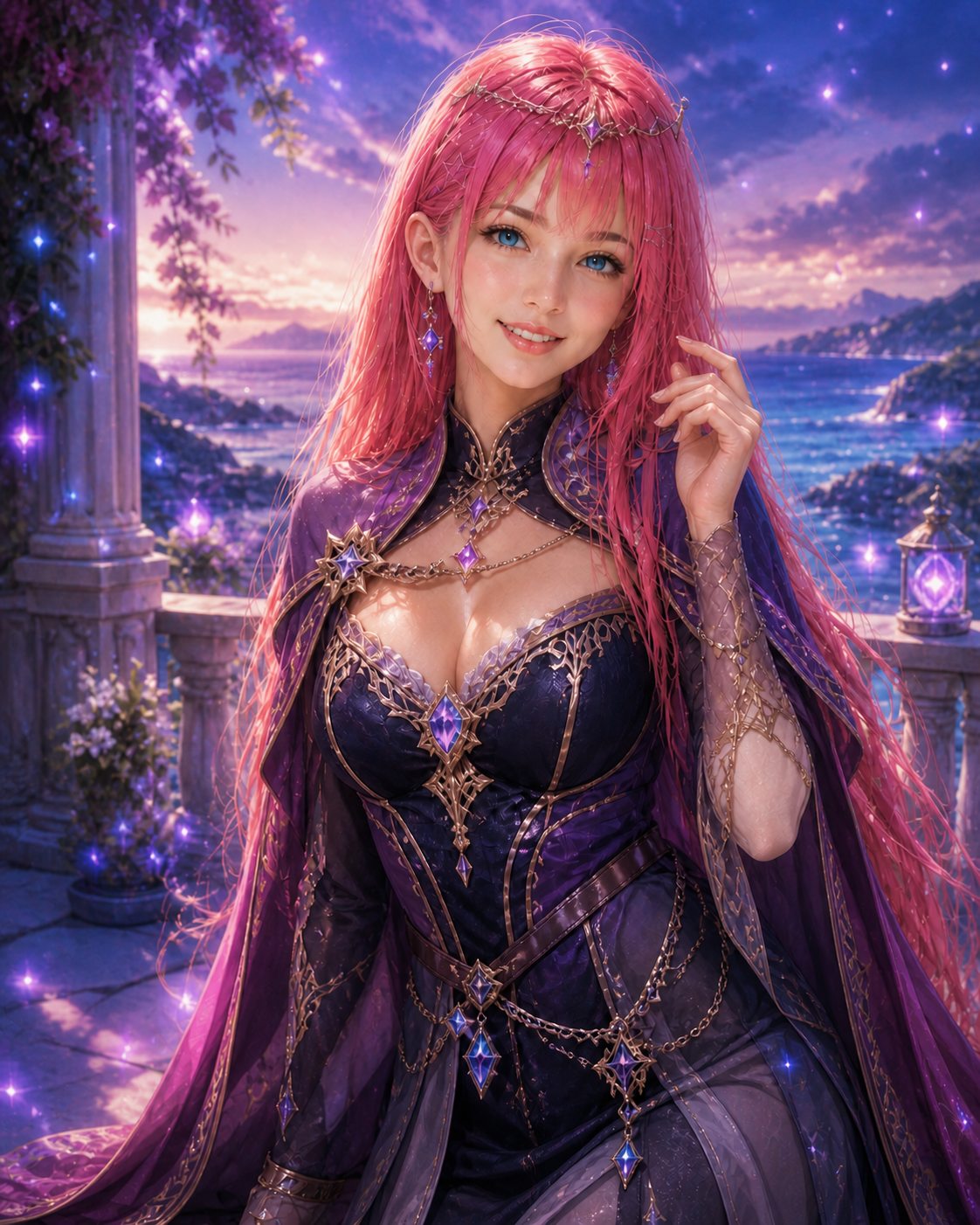 Mia in purple fantasy adventurer styling