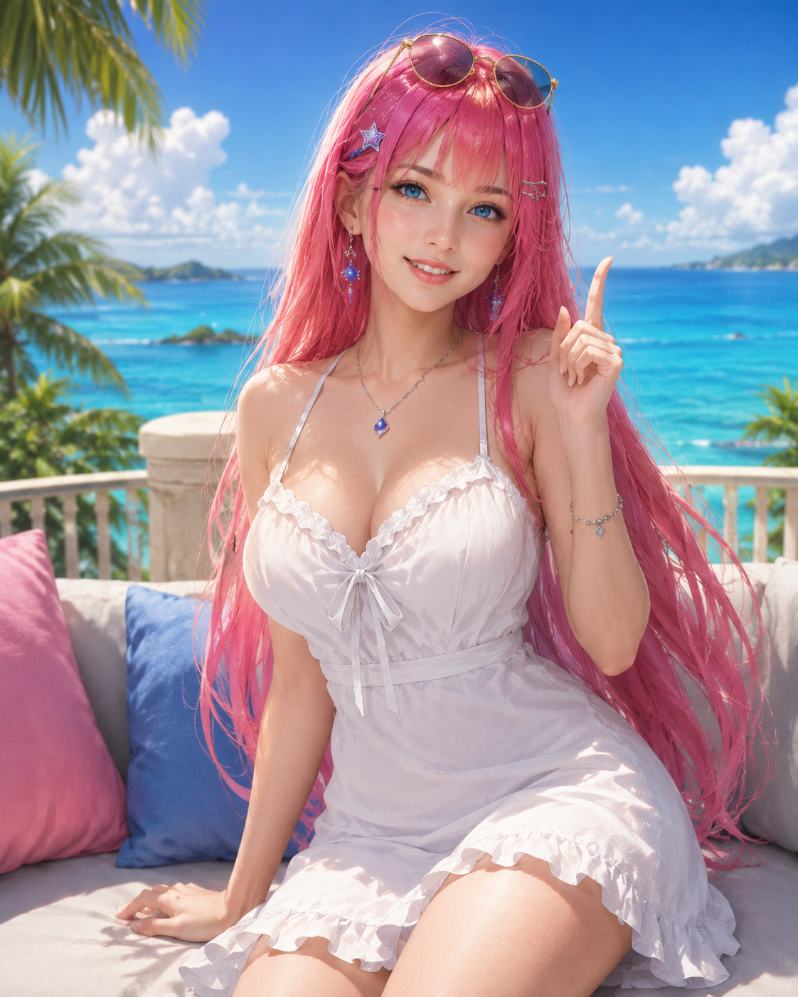 Realistic Mia at a sunny seaside resort